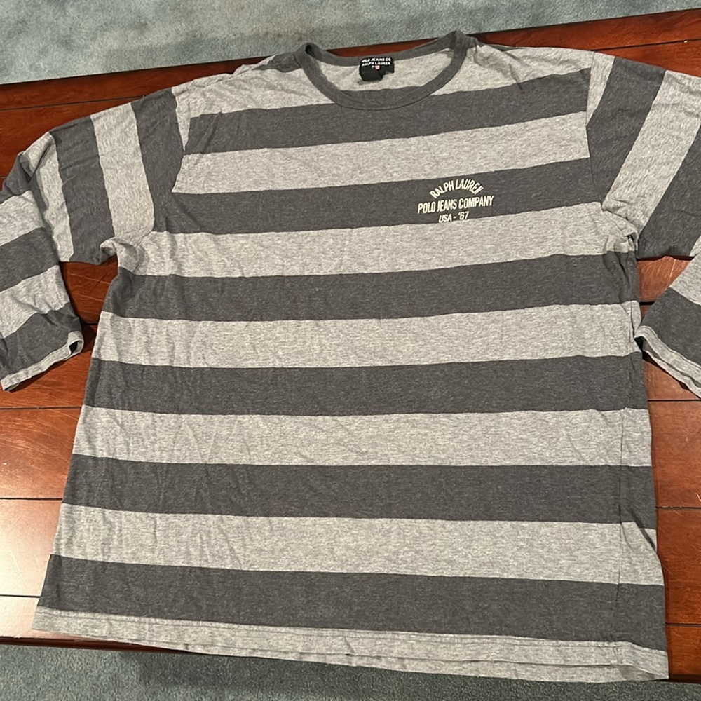 Polo Jeans Company Ralph Lauren Grey Striped Long Sleeve Shirt XL Vintage